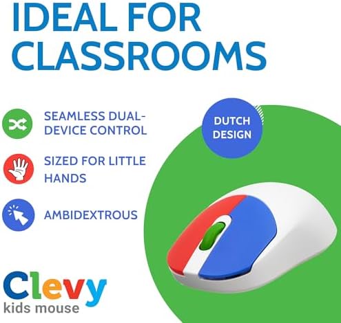Clevy Kids Mouse - Colorful Ergonomic Bluetooth Computer and Laptop Kids Mouse for School and Home Computer Use - Wireless Children Friendly