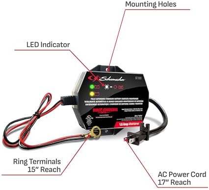 Schumacher Electric 1.5A Car Battery Charger & Maintainer, 6V/12V – SC1300