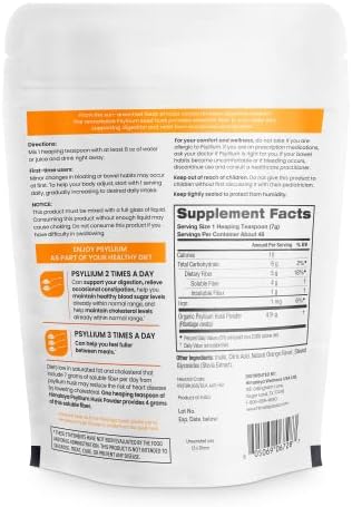 Himalaya USDA Organic Psyllium Whole Husk Powder, Natural Daily Fiber Supplement, Regularity, Appetite Management, Non-GMO, 56-Tablespoon Supply, Unflavored, 12 Oz