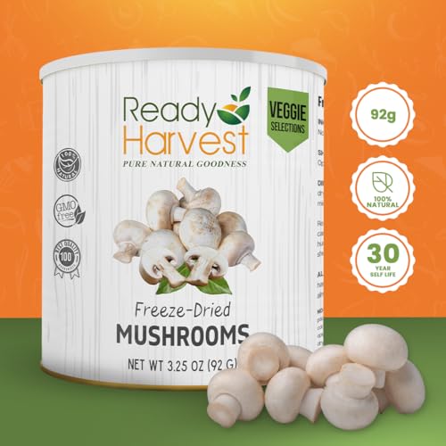 Ready Harvest Freeze-Dried Mushroom for Emergency Food Supply | Camper Must-Haves Camping Essentials | Hurricane Preparedness Items, Survival Food