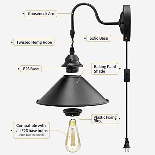 Plug in Wall Sconces, Vintage Plug in Wall Lamp Set of 2 with On/Off Switch