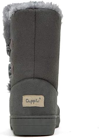 CLPP'LI Womens Twin Button Fully Fur Lined Winter Snow Boots