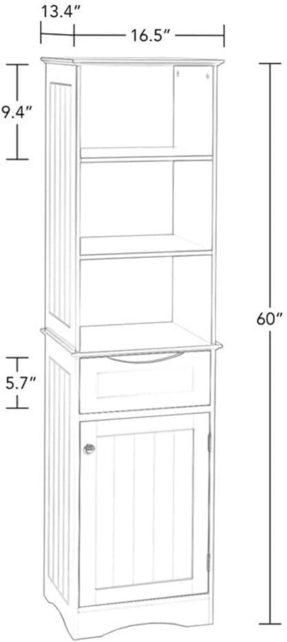 RiverRidge, White Ashland Bathroom Freestanding Storage Cabinet with Three Open Shelves and Drawer