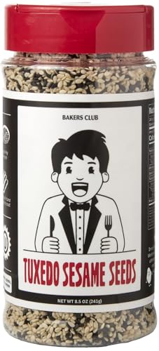 Bakers Club 8.5oz Mixed Black and White Sesame Seeds - Tuxedo blend for Sushi, Tuna, Stir Fry, Bread, Poke Bowls - Kosher, Gluten Free