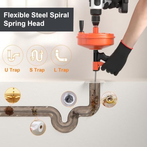 【2026 Newest】50 FT Drain Snake, Plumbing Snake Drain Auger Hair Clog Remover, Flexible Plumbing Snake Use Manually or Powered for Kitchen
