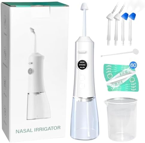 Nasal Irrigation System, Electric Nasal Rinse Machine for Sinus Relief & Nasal Care, Cordless Neti Pot with 4 Tips & 60 Salt Packs