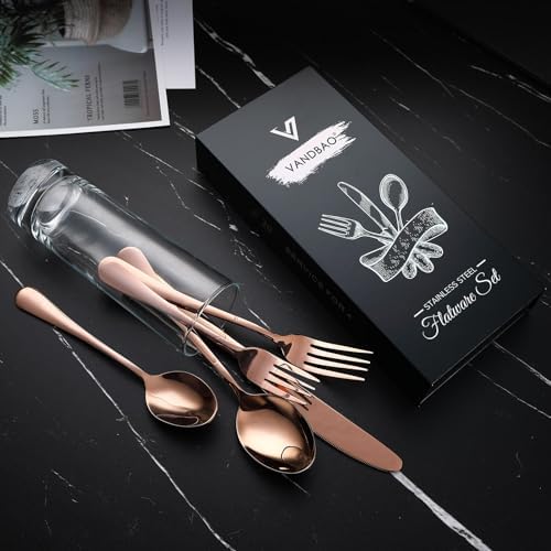 VANDBAO Rainbow Flatware Cutlery Silverware Set 20 Pieces, Stainless Steel Colorful Utensils, Tableware Set Service for 4, Include Knife/Fork/Spoon