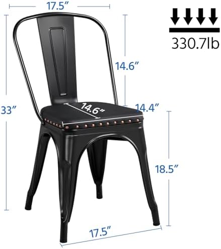 Yaheetech Metal Dining Chairs Set of 4 with Cushioned PU Leather Seat Black