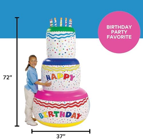 Fun Express Giant Inflatable Birthday Cake Party Decoration | Happy Birthday Blow Up Yard Decorations for Women & Kids