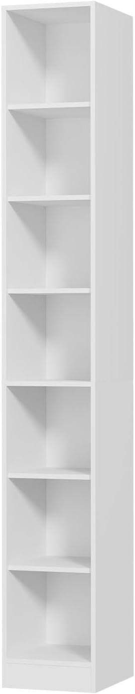 TUSY 85.5 Inch Tall Bookshelf with Doors - 7 Tier Bookcase with Glass Doors and Drawer, 23.6" Wide Storage Cabinet with Open Shelves for Living Room, White Book Shelf for Home Office, Study (AAAA)
