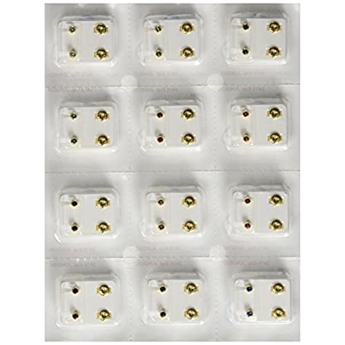 Surgical Steel 4mm Ear Piercing Studs, 12 Pair Mixed Colors