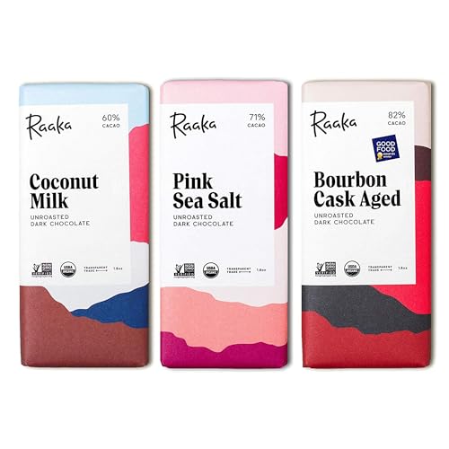 Raaka Chocolate Best Sellers Trio | Gourmet Dark Chocolate Gift | Organic, Vegan, Fair Trade, Soy Free, Non-GMO, Gluten Free, Kosher | 1.8oz Bars