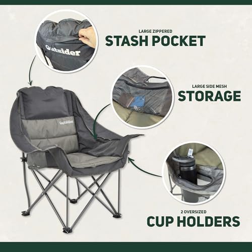 OUTSIDER Oversized Padded Folding Camping Chair | Heavy Duty Padded Outdoor Chair with 400 Lbs Weight Capacity for Camping, Lawn, Balcony, Patio.