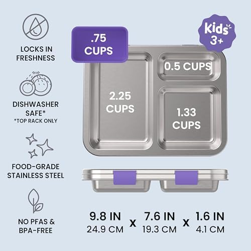 Bentgo Kids Stainless Steel Leak-Resistant Lunch Box, 3 Compartments