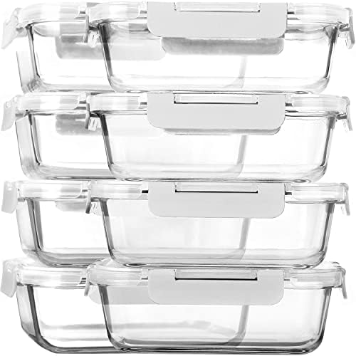 M MCIRCO 8 Pack,30 oz Glass Food Storage Containers with Lids, Gray