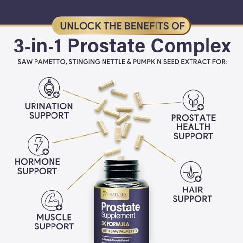 Prostate Health Supplements for Men - 3X Strength with Saw Palmetto Blend Stinging Nettle Root & Pumpkin Seed Support Complex - Supports Bathroom Trips Prostate & Urinary Health - 60 Capsules