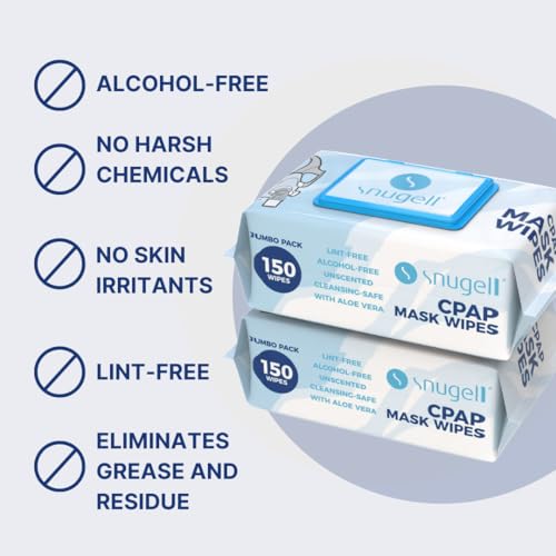 Snugell CPAP Mask Wipes - Travel Size 150 Count (150 Count (Pack of 2), Unscented)