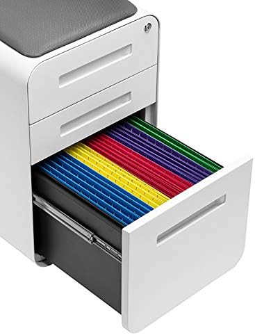 Laura Davidson Furniture STOCKPILE Curve Seated 3-Drawer Mobile File Cabinet with Removable Magnetic Cushion Seat - Metal Filing Cabinet