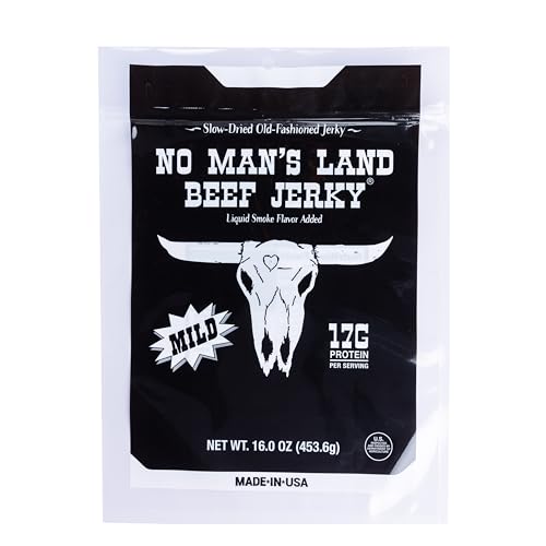 No Mans Land Slow-Dried Beef Jerky | Smoked & Seasoned Jerky Strips | High Protein, Low Carb Beef Snack | Gluten Free - MILD (16oz)