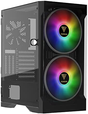 GAMDIAS ATX Mid Tower Gaming Computer PC Case Tempered Glass, Built-in 4X 120mm ARGB Case Fans, Front Airflow Mesh, Up to 6x120mm Fans, 340mm GPU/VGA, 360mm AIO/Radiator, 160mm CPU Cooler
