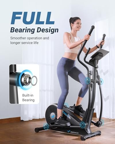 MERACH Elliptical Exercise Machine for Home Use, Elliptical Machine with Hyper-Quiet Magnetic Drive System, 16-Level Resistance Adjustment