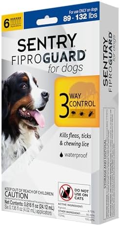 Sentry Fiproguard for Dogs, Flea and Tick Prevention for Dogs (23-44 Pounds), Includes 3 Month Supply of Topical Flea Treatments | Ideal for Medium Dogs 23-44 lbs; Kills Fleas, Ticks & Chewing Lice for 30 Days; 8 weeks+; Vet-Quality OTC Formula