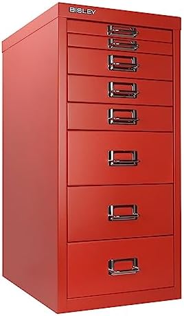 5-Drawer Steel MultiDrawer Cabinet - Orange, by Bisley | Chrome Pull Handles with Label Holders, Powder-Coated Steel, Removable Drawers, Desktop Storage, Labels Included