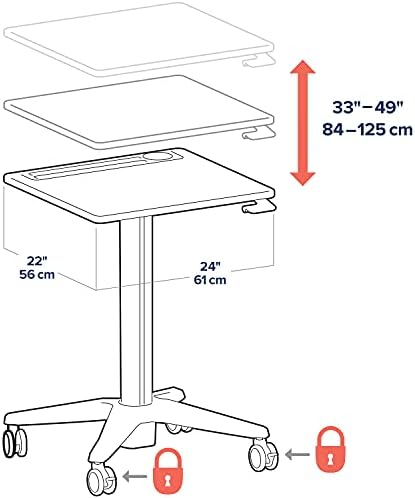 Ergotron – LearnFit Mobile Standing Desk, Adjustable Height Small Rolling Laptop Computer Sit Stand Desk with Wheels for Classroom, Office, Medical or Home Use – Adjusts from 33 to 49 Inches – Grey