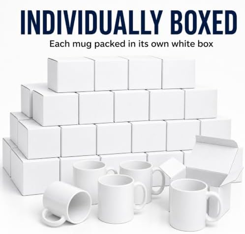 36 Pack Sublimation Mugs 11oz White Blank Ceramic Coffee Mugs with Individual White Boxes, AAA Grade with Premium Coating for Heat Press DIY