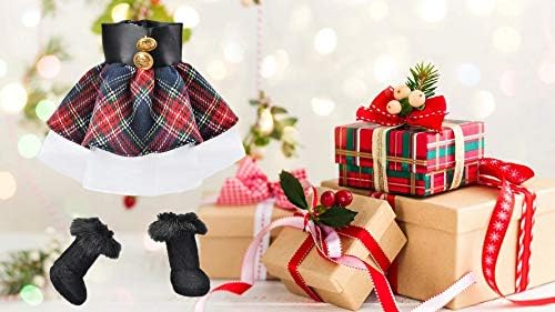 E-TING Santa Clothing Red-Blue Plaid Dress with Boots for elf Doll