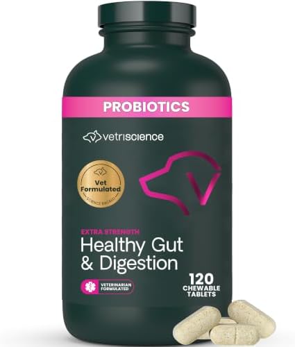 VetriScience Extra Strength Healthy Gut & Digestion Chewable Tablets, Probiotic BD Digestive Enzyme Supplement for Dogs