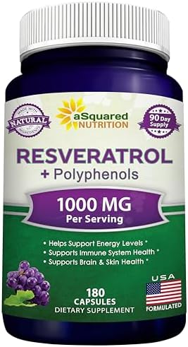 aSquared Nutrition Natural Resveratrol with Red Wine Extract - 180 Capsules - Trans Resveratrol Antioxidant Supplement Pills for Pure Heart Health