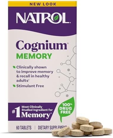 Natrol Cognium Memory, Brain Memory Supplements, Stimulant-Free, 60 Tablets | Clinically Shown to Improve Memory and Recall in Healthy Adults