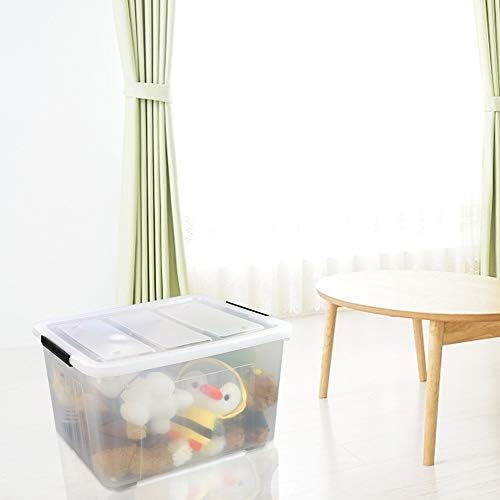 Clear Plastic Storage Bins with Wheels, 4-Pack Latch Boxes, 30 L