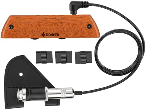 Donner Acoustic Guitar Pickup, Guitar Pickups Passive Mahogany Soundhole Pickup with Humbucker Volume Tone Control