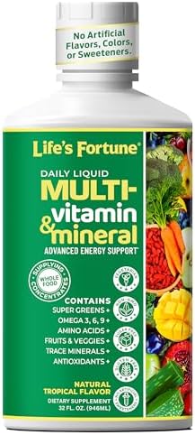 Life’s Fortune Liquid Multivitamin for Adults and Seniors – Fast Absorption Vitamins and Minerals with 90+ Nutrients for Energy and Immune Support – Easy to Digest, Sugar Free, Tropical Flavor, 32 oz