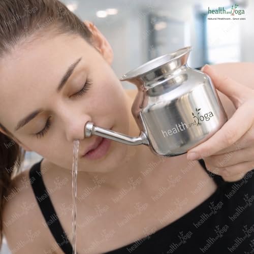 HealthAndYoga(TM) Stainless Steel Neti Pot for Sinus Congestion (Ayurvedic JalNeti)