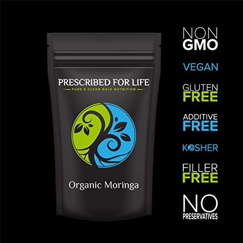 Prescribed For Life Organic Moringa Powder | Organic Moringa Leaf Powder | Superfood Supplement Rich in Vitamin C and Antioxidants | Moringa