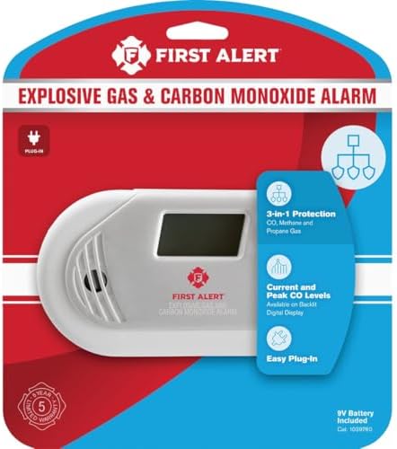 First Alert Plug in Combination Explosive Gas & Carbon Monoxide Alarm | GCO1CN With Digital Display and 9V Battery Backup