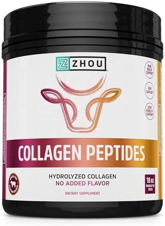 Zhou Collagen Peptides Supplement - 18 oz Jar (46 Servings) | Pure Hydrolized Collagen Powder for Women & Men, Grass Fed Natural Bovine for Skin