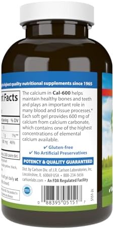 Carlson Cal-600, 600 mg, Calcium, Liquid Filled, 100 Softgels | Bone Support; Healthy Teeth; Optimal Wellness