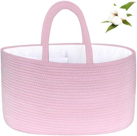 ABenkle Diaper Caddy Organizer - Cotton Rope Nursery Storage Basket for Baby Essentials, Boys & Girls Shower Gift, Changing Table Organizer