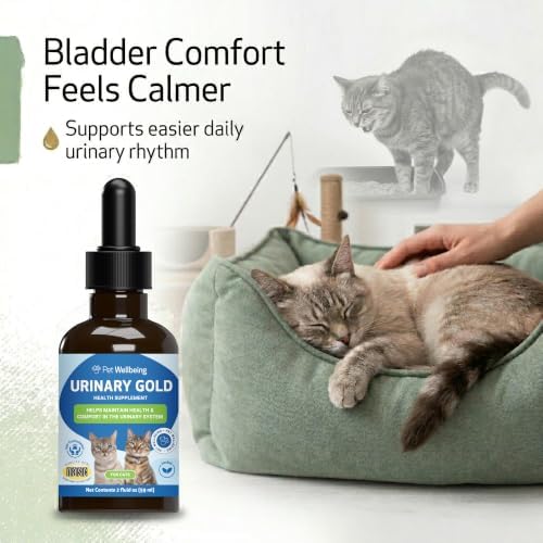 Pet Wellbeing Urinary Gold for Cats - Urinary Tract & Bladder, 2 oz | NASC Certified & Vet-Formulated Liquid Supplement with Marshmallow Root & Echinacea for Urinary System & Bladder Support
