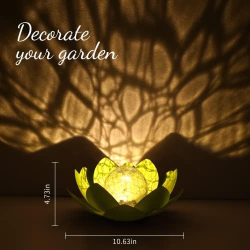 Outdoor Solar Lights, Garden Decor, Crackle Glass Globe, Waterproof Metal Lotus Flower Light for Patio, Lawn, Walkway, Tabletop, Ground