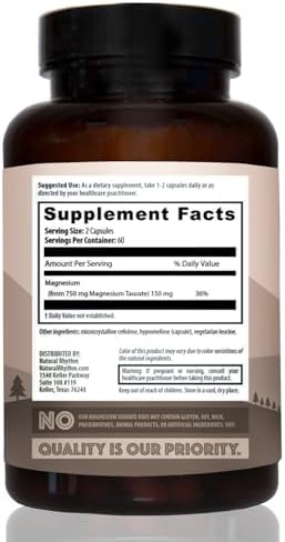 Magnesium Taurate 750mg (150mg Elemental Magnesium) – 120 Vegetarian Capsules – High-Absorption Magnesium Taurate Supplement for Heart, Muscle
