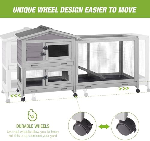 Outdoor Rabbit Hutch Indoor Bunny on Wheels Large Guinea Pig Cage with Run for Any Small Animals,Removable Pull Out Tray