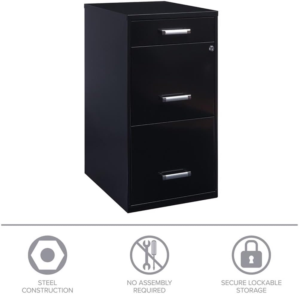 Scranton & Co 3-Drawer Metal Filing Cabinet, 27.32" H x 14.25" W x 18.00" D, Pearl White Finish, Locking Storage with Letter-Size File Drawers, Non-Porous Painted Steel for Home or Office