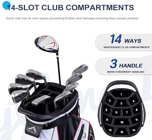 14-Way Golf Cart Bag with Organizer Divider | Full-Length Dividers, Rain Cover Included, Easy-Carry Handles, Club Organization, Cart Compatible