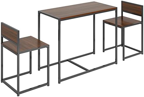 soges 3 Piece Dining Set for 2, Small Dining Table Set with 2 Chairs, Walnut Kitchen Table for Small Spaces, Breakfast Nook Set