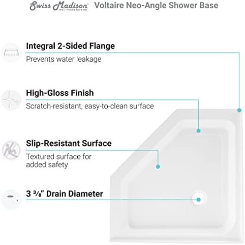 Voltaire 32" x 32" Acrylic White, Single-Threshold, Center Drain, Neo-angle Shower Base